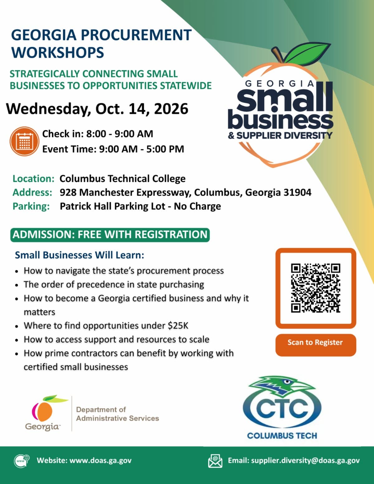 Georgia Procurement Workshops flyer featuring Georgia DOAS